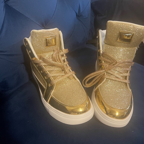 Gold Glitter High-Top Sneakers – Metallic Gold – Size 43 (Women’s 11) - Picture 1 of 6